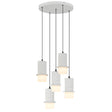 Modern pendant light with concrete-like finish on a white background