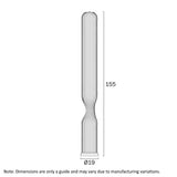 Measurement chart of a cylindrical object with dimensions 155mm in height and 19mm in diameter.