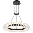 Modern pendant light with black and white design on a white background