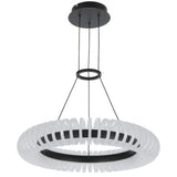 Modern pendant light with black and white design on a white background