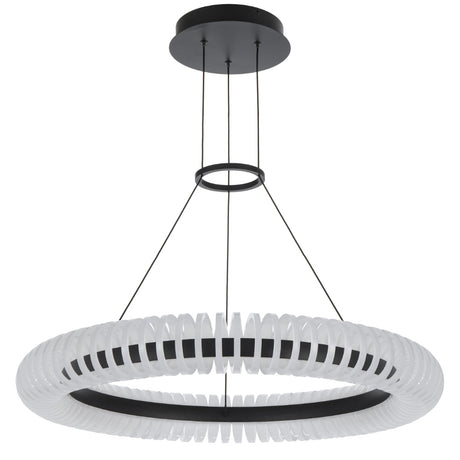 Modern pendant light with a black and white design on a white background