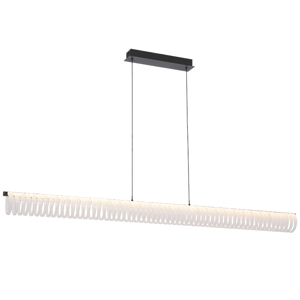 Modern pendant light with a white cylindrical shade on a white background