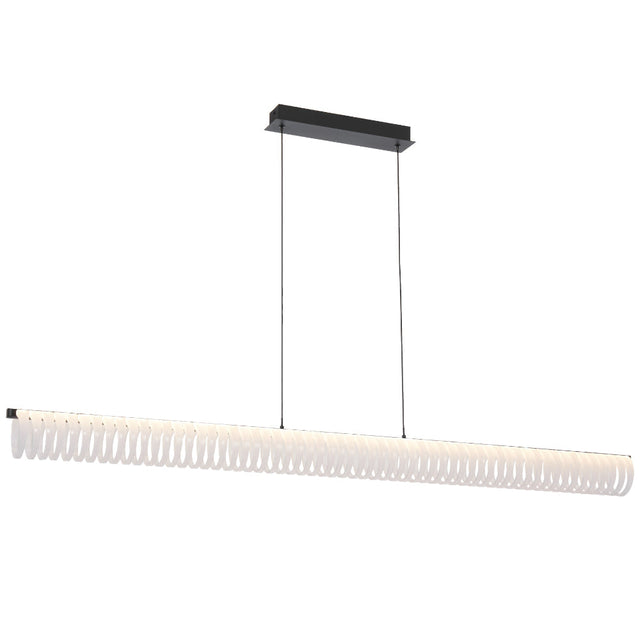 Modern pendant light with a white cylindrical shade on a white background