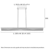 Technical drawing of a metal comb with dimensions labeled