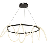 Modern chandelier with black and white design on a white background
