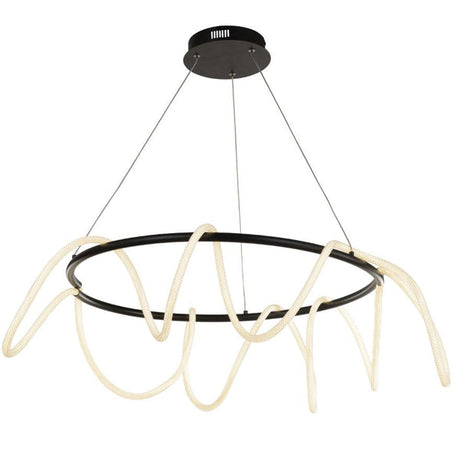 Modern chandelier with black and white design on a white background