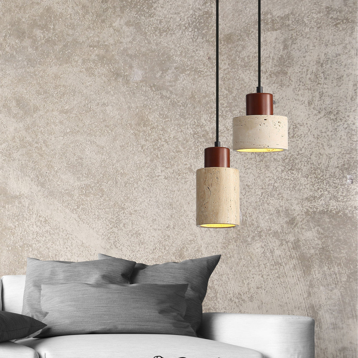 Oriel Tibur.120 Travertine and Wood Pendant