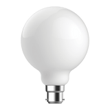 White Domus 7.2W G95 dimmable LED lamp with clear glass finish on a clear background