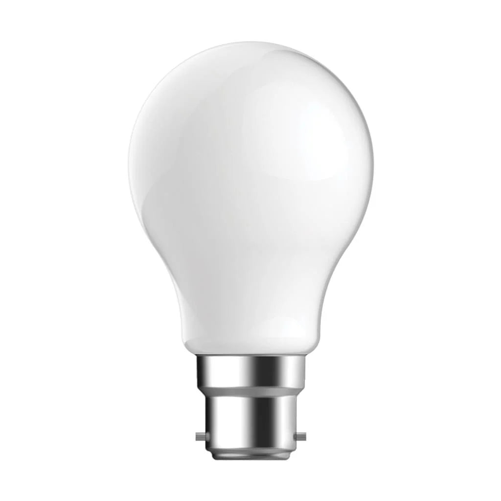 Energy-efficient 8.5W dimmable LED frosted lamp 240V on a white background