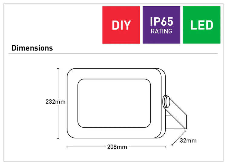 Dimension of Energy-efficient Mercator Baxter 50W LED flood light