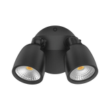 Black Domus Muro Eco 20 20W LED No-SR Trio wall light with two floodlights on a white background