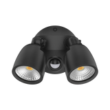 Black Domus MURO ECO 20S 20W LED sensor trio wall light light with two LED lights on a white background