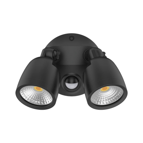 Black Domus MURO ECO 20S 20W LED sensor trio wall light light with two LED lights on a white background