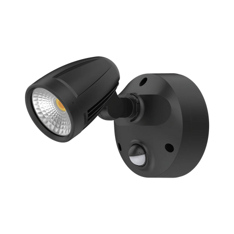 Black Domus Muro-Max 16S 16W LED sensor trio outdoor spotlight on a white background