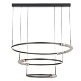 Telbix Brera 3‑Tier Pendant featuring a minimalist black frame and crystal embellishments.