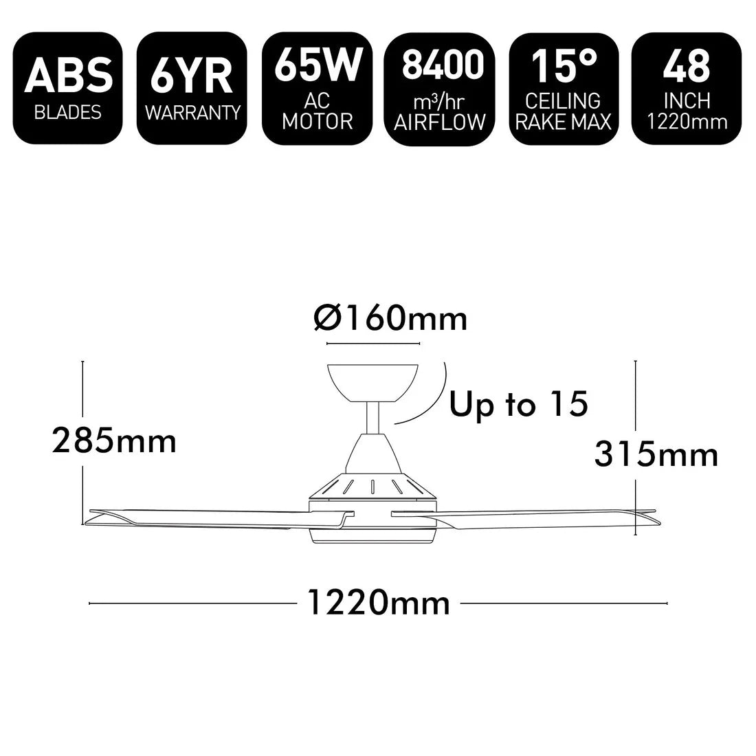 Brilliant 48” AC Black Cairns Ceiling Fan