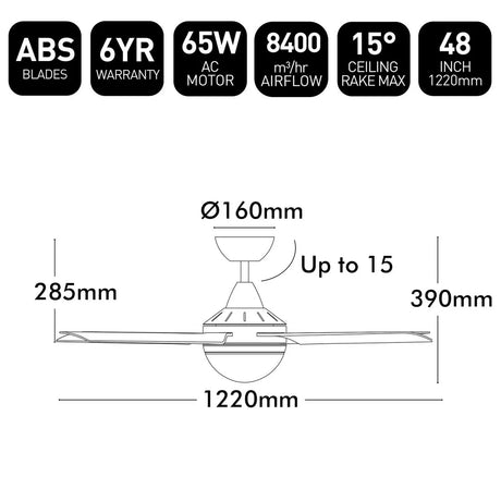 Brilliant 48” AC White Cairns Ceiling Fan With B22 Light