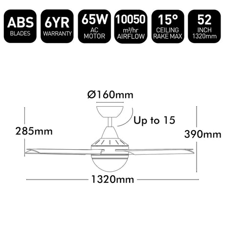 Brilliant 52” AC Black Cairns Ceiling Fan With B22 Light