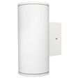 White cylindrical wall light fixture on a white background