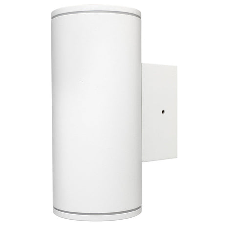 White cylindrical wall light fixture on a white background