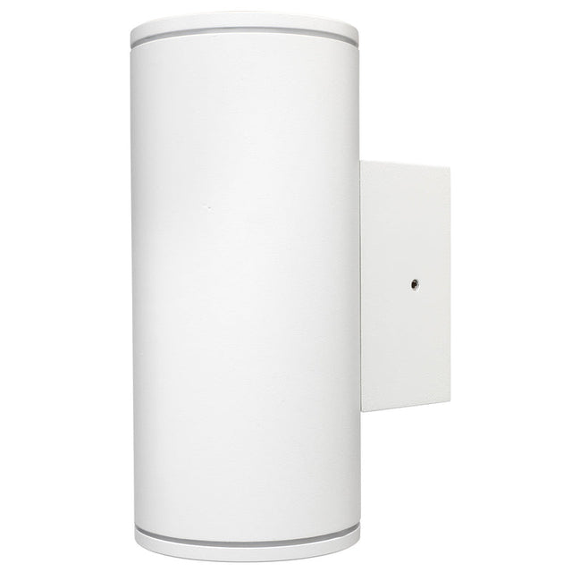 White cylindrical wall light fixture on a white background
