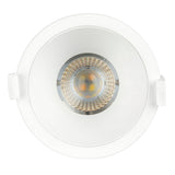 White recessed ceiling light with visible LED bulb on a white background
