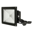 Black flood light with power cord on a white background