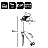 Garden light fixture with specifications on a white background