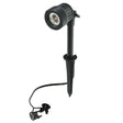 Black outdoor spotlight with adjustable head on a white background