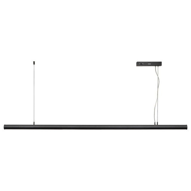 Modern black pendant light fixture on a white background