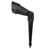Black outdoor spotlight with adjustable head on a white background