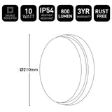 Technical diagram of a circular light fixture with specifications on a white background