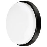 Round light fixture with black frame on a white background