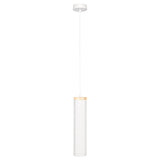 White pendant light with wooden accent on a white background