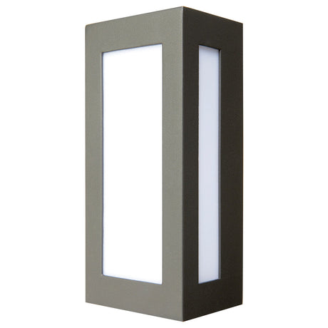 Rectangular outdoor wall light with a metallic frame on a white background