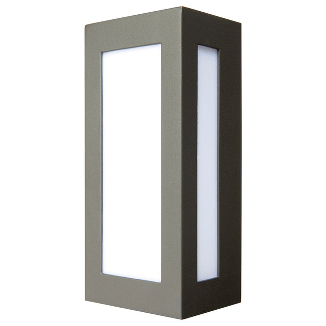 Rectangular outdoor wall light with a metallic frame on a white background
