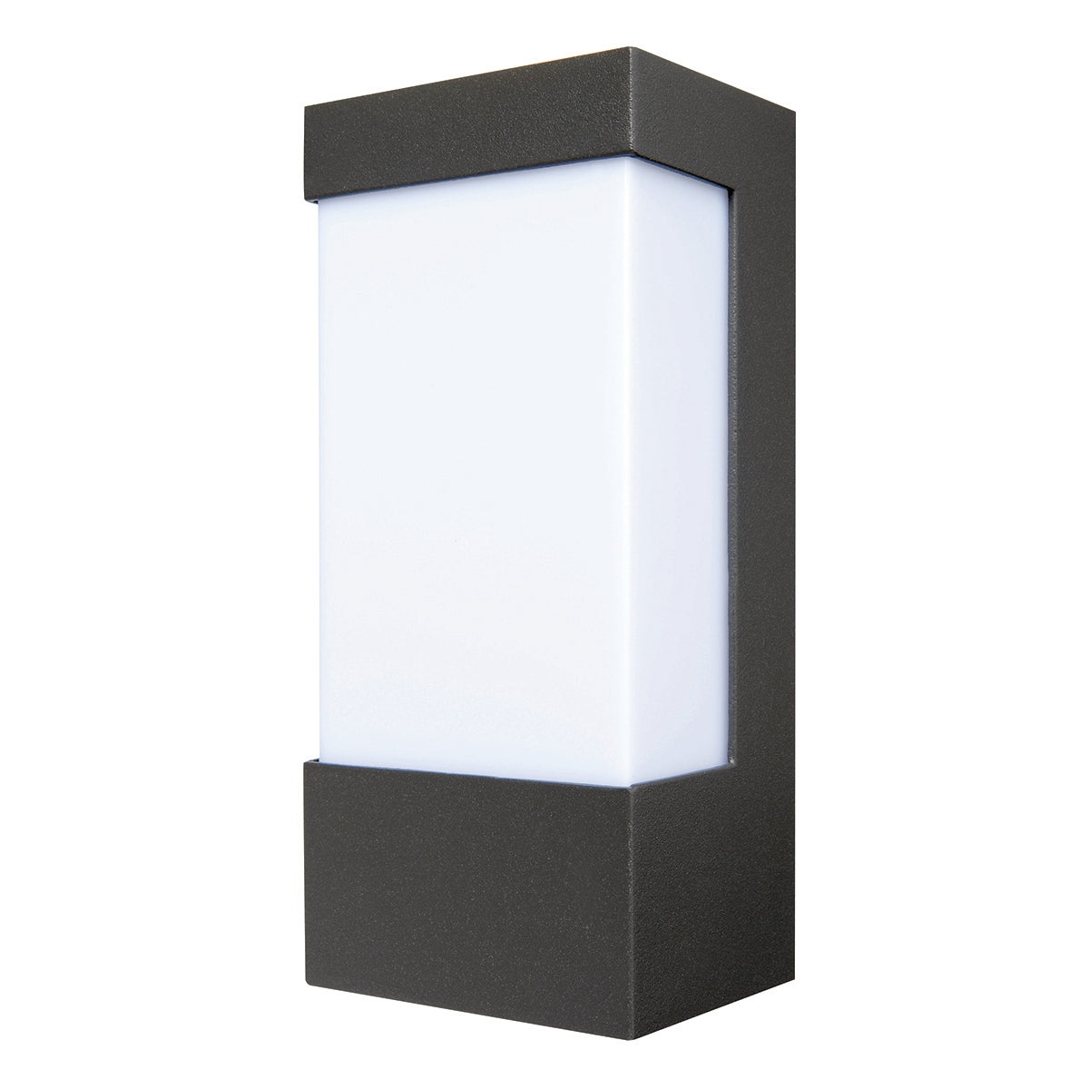 Black outdoor wall light fixture on a white background