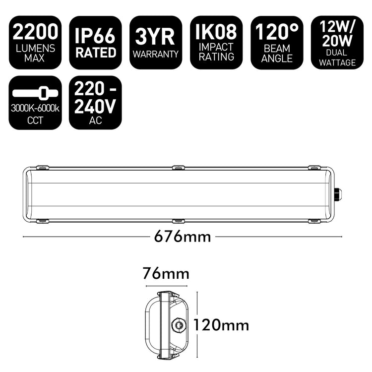 Brilliant Endura LED Tri-Colour Batten with Corridor function and Microwave Sensor