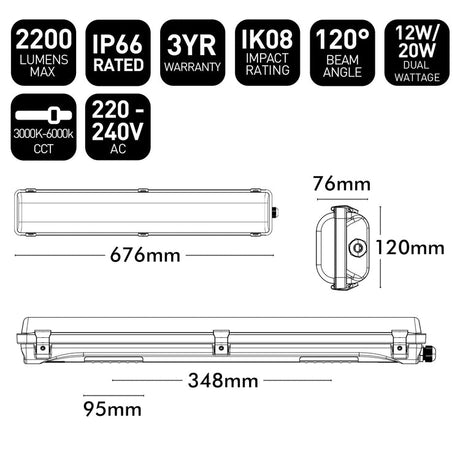 Brilliant Endura LED Tri-Colour Emergency Sensor Batten
