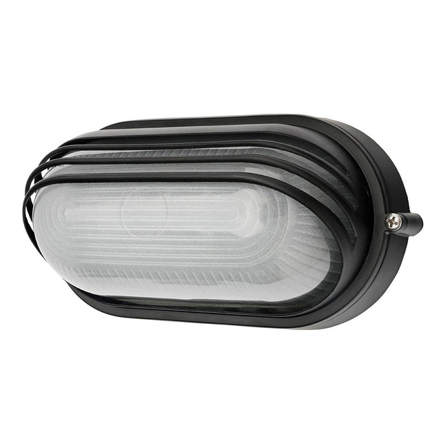 Black outdoor wall light fixture on a white background