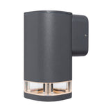 Dark gray outdoor wall light fixture on a white background