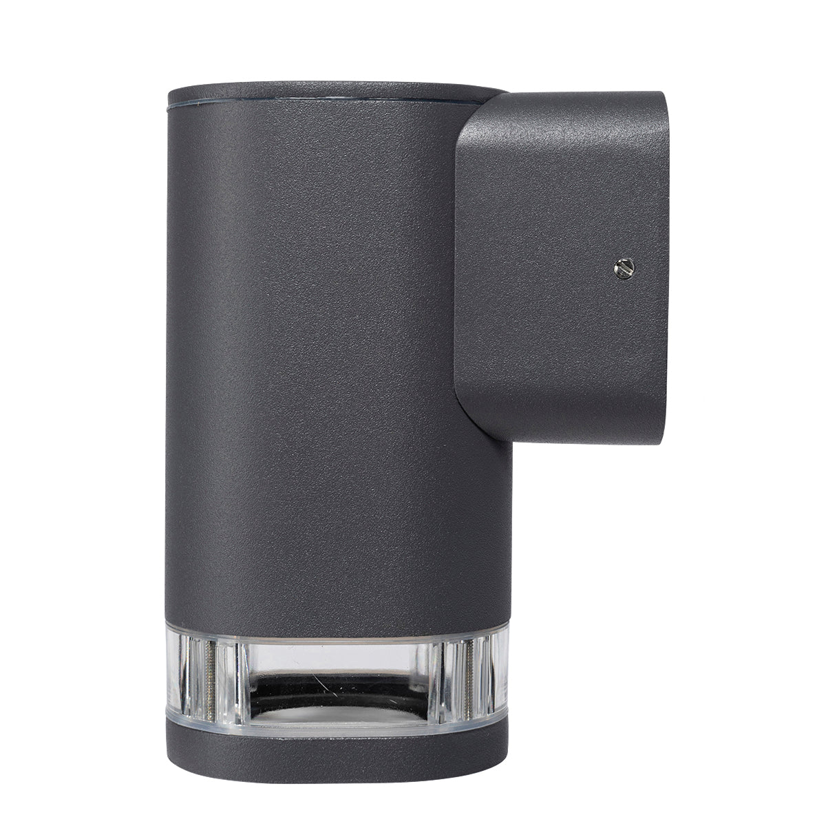 Gray outdoor wall light fixture on a white background