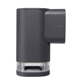 Gray outdoor wall light fixture on a white background
