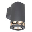 Black outdoor wall light fixture on a white background