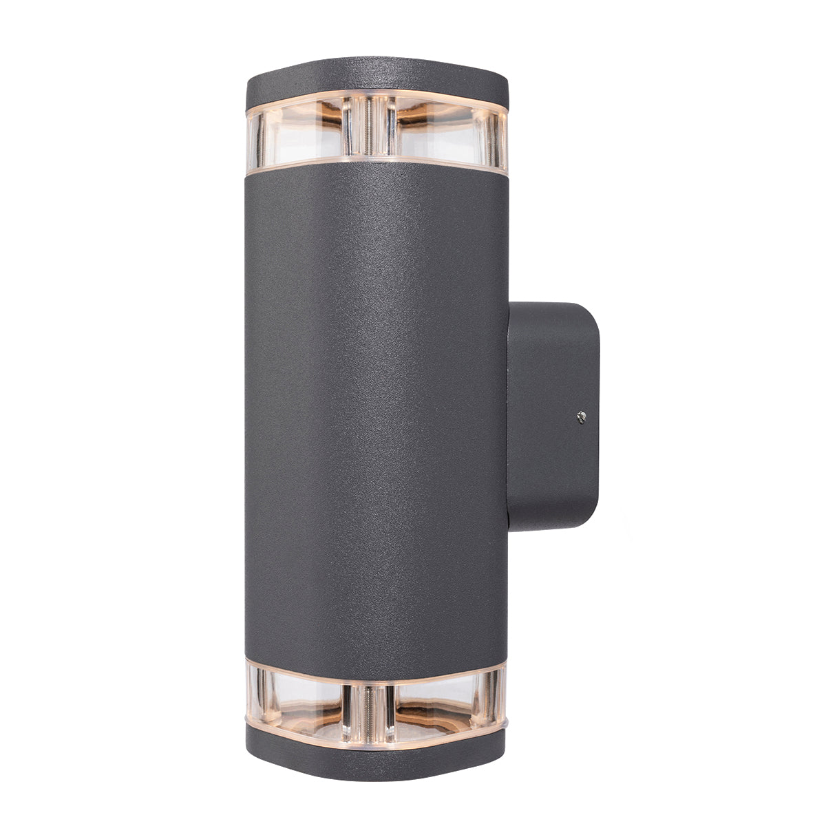 Dark gray outdoor wall light fixture on a white background