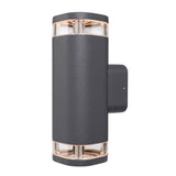Dark gray outdoor wall light fixture on a white background