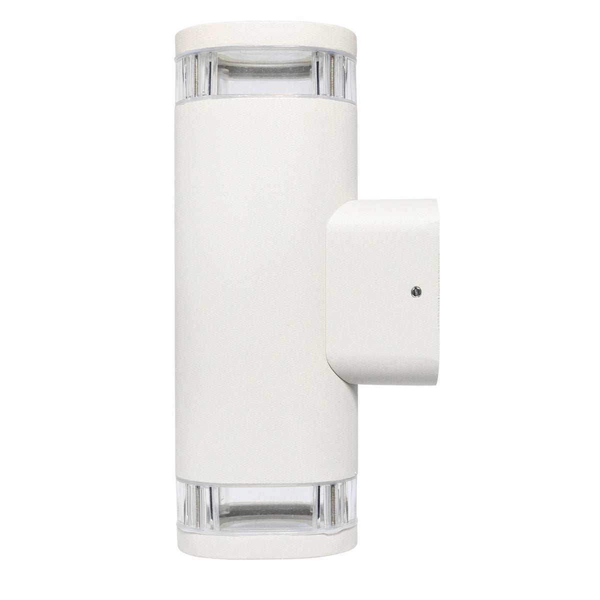 White outdoor wall light fixture on a white background