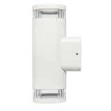 White outdoor wall light fixture on a white background