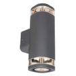 Dark gray outdoor wall light fixture on a white background
