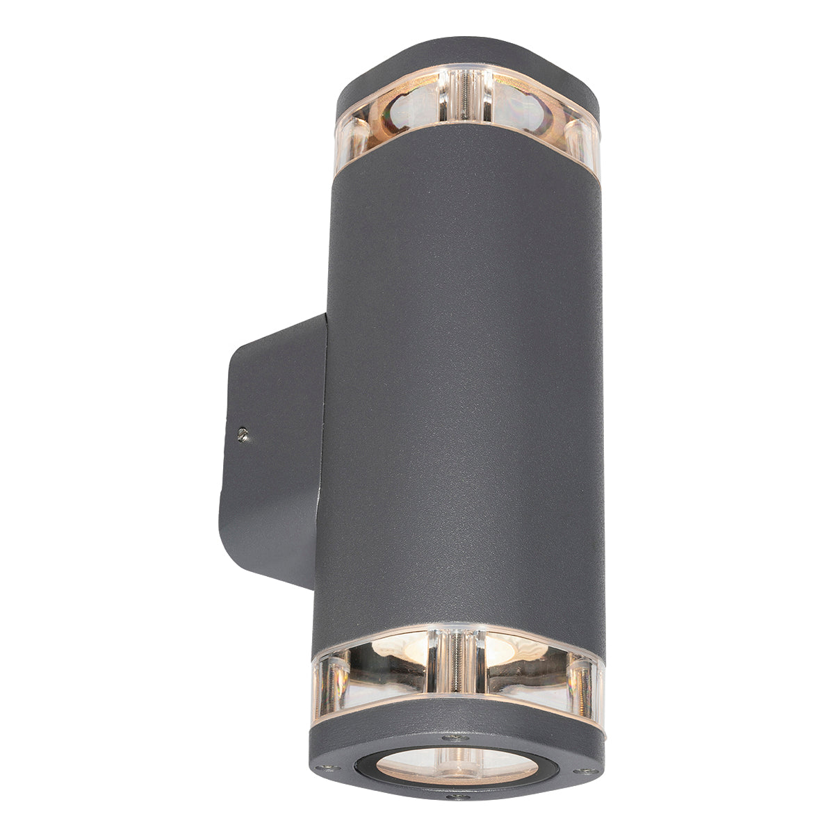 Dark gray outdoor wall light fixture on a white background